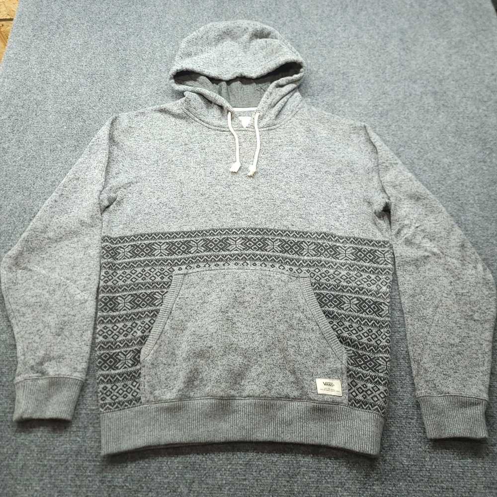 Vans Off The Wall Mens Grey Fair Isle Knit Pullover Hoodie Sweatshirt Large